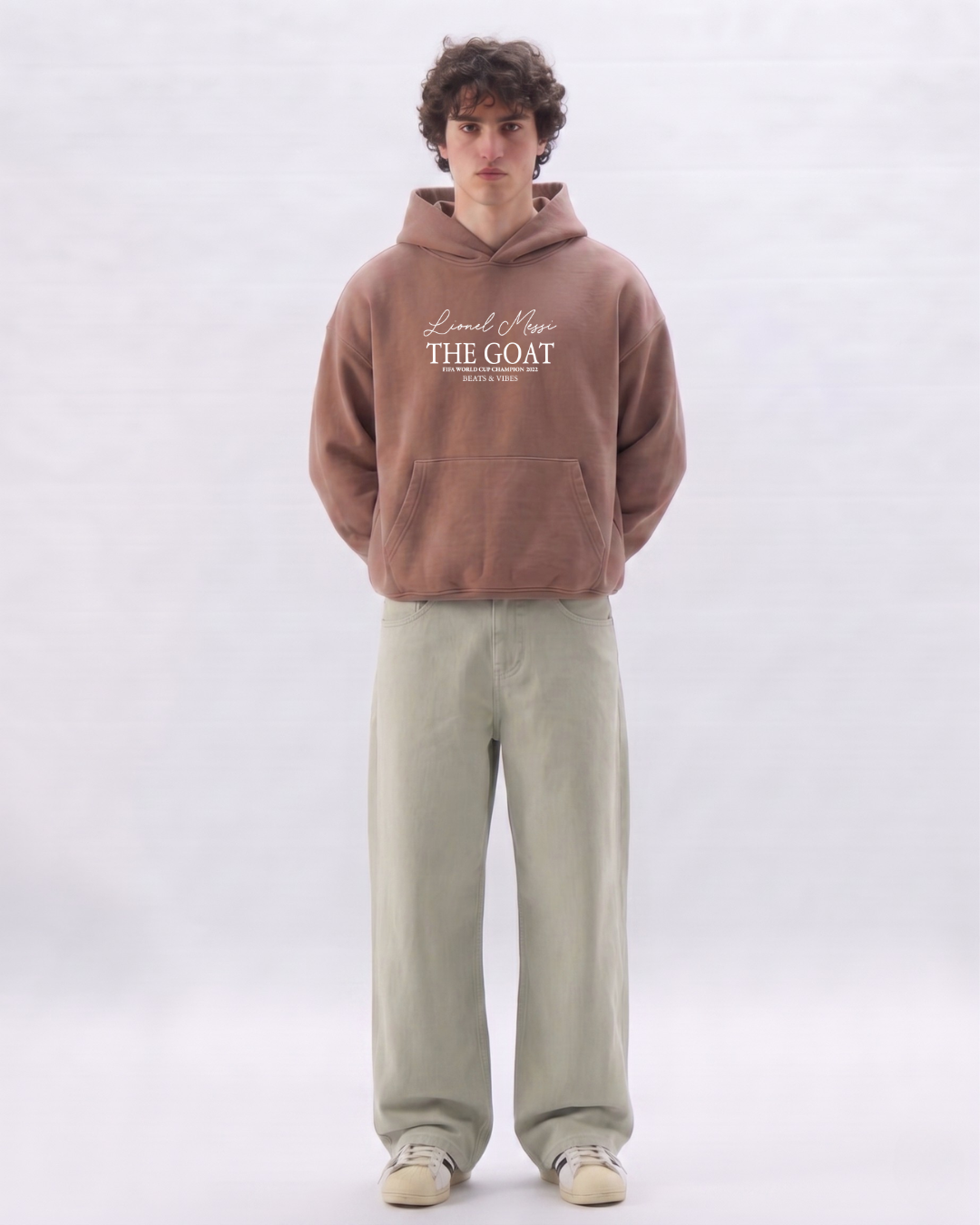 Hoodie "Messi THE GOAT" – Edición Campeón del Mundo / Marrón