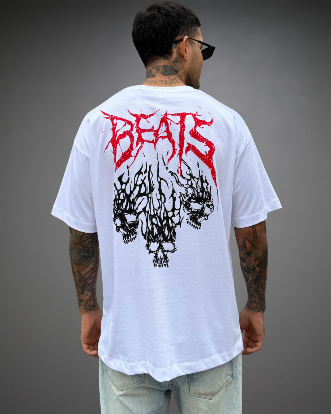 Polo Hombre Oversize Three Skulls Beats - Blanco