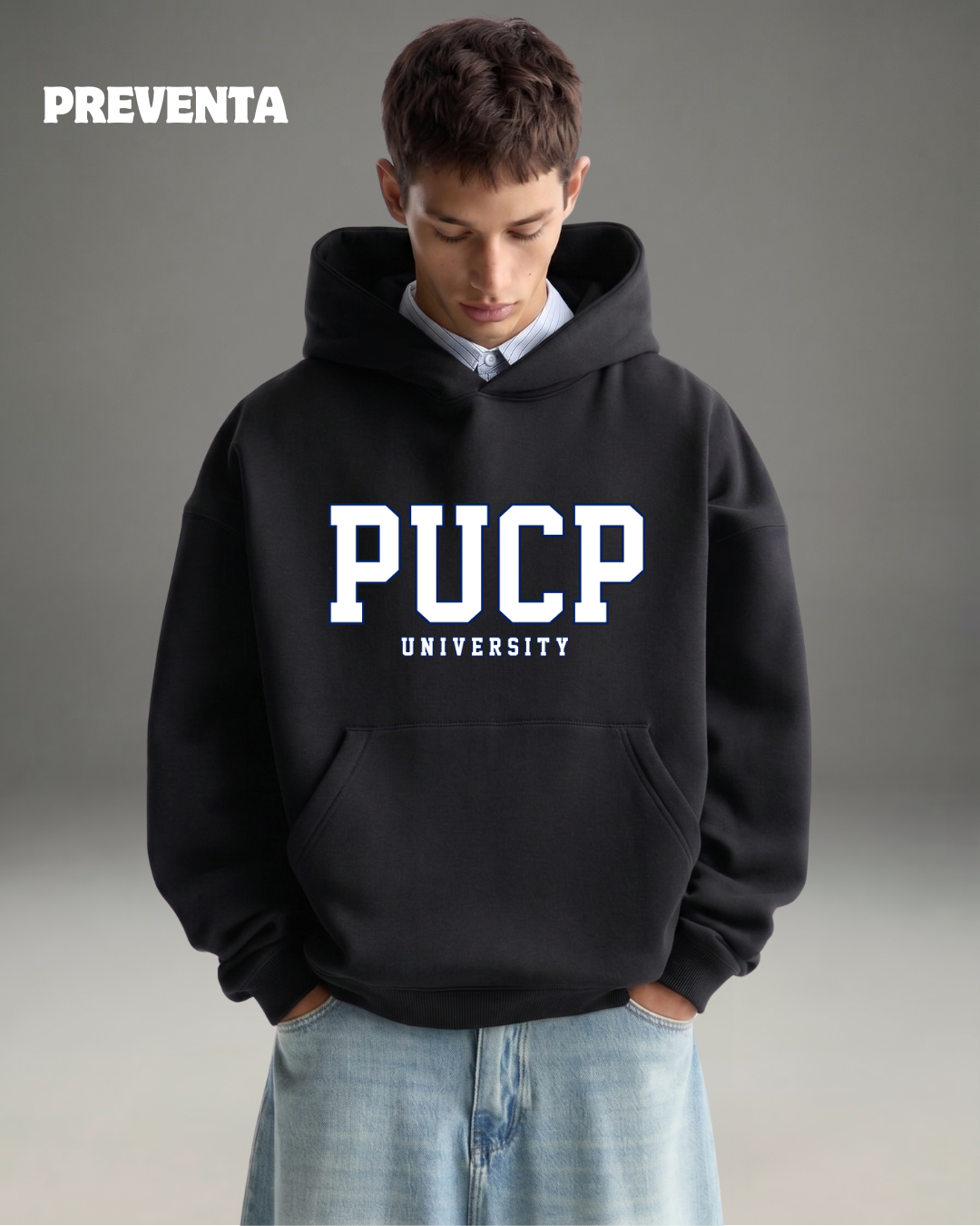Hoodie Oversize Hombre PUCP University - Negro
