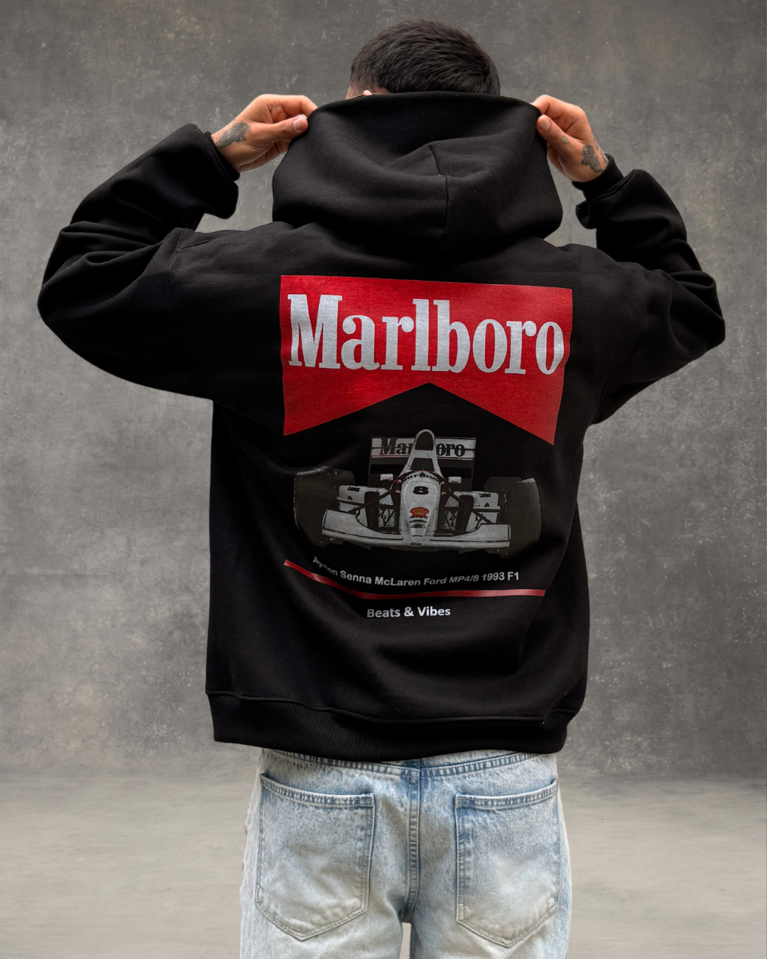 Hoodie Oversize Hombre Dark Marlboro - Negro