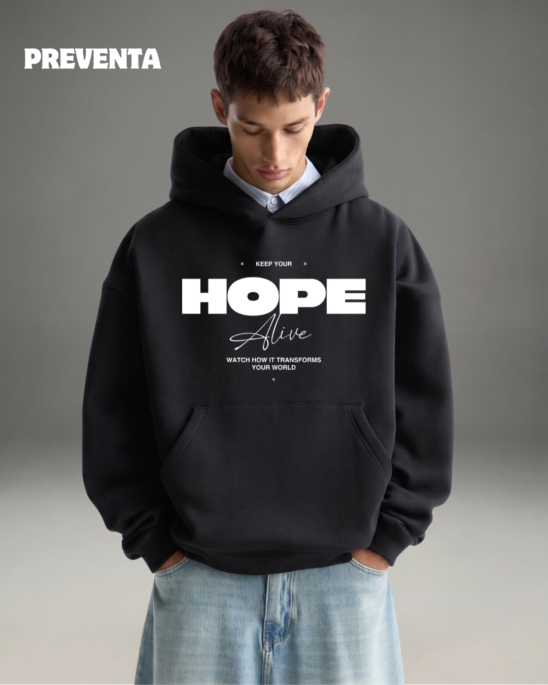 Hoodie Oversize Hombre Hope - Negro