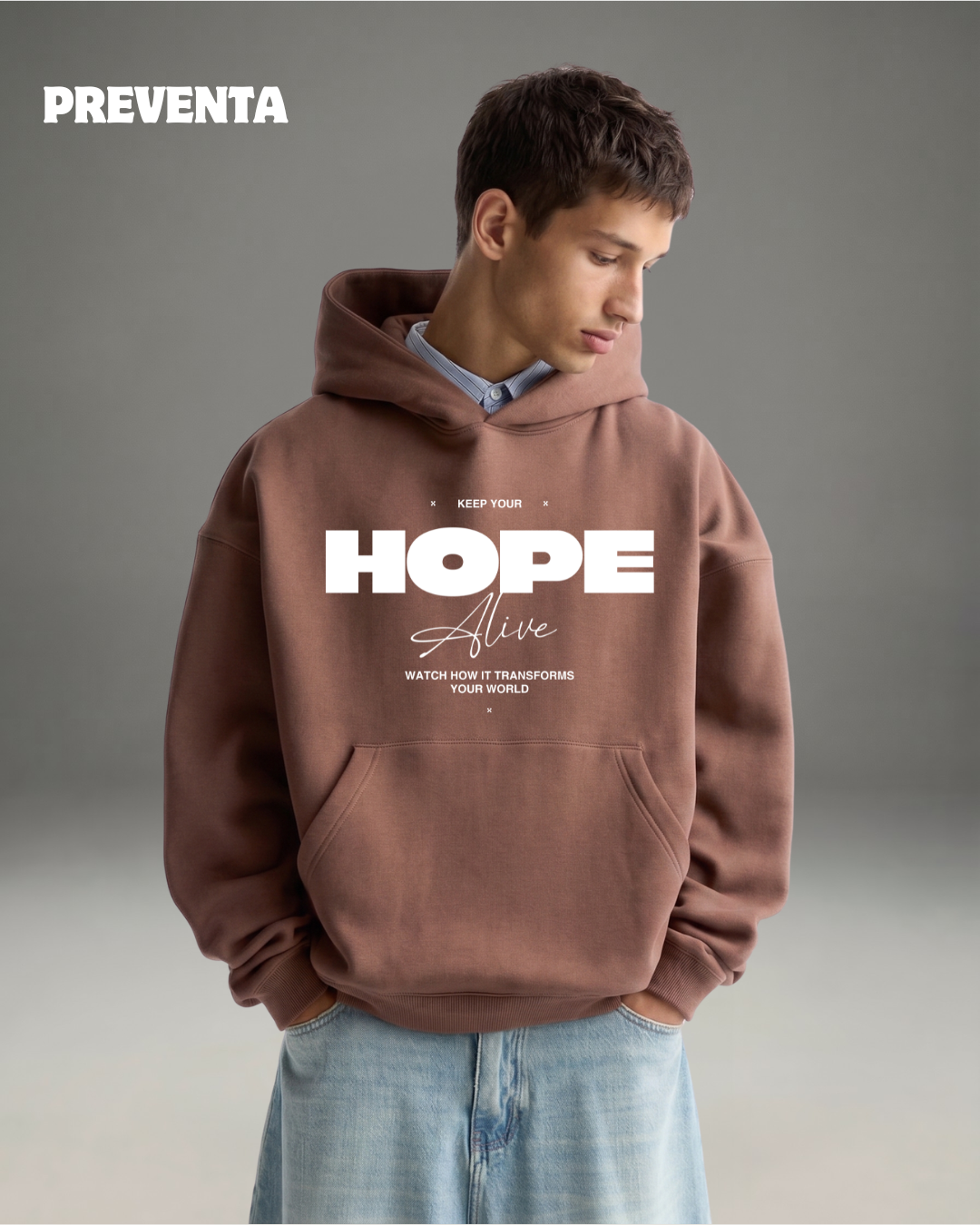 Hoodie Oversize Hombre Hope - Marrón