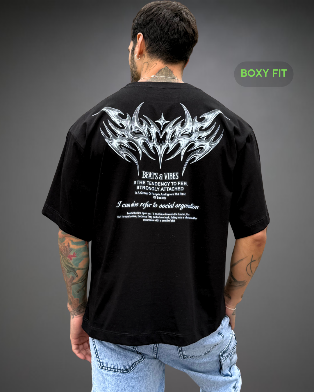 Polo Hombre Boxy Fit Strong Tribal Reflectivo - Negro