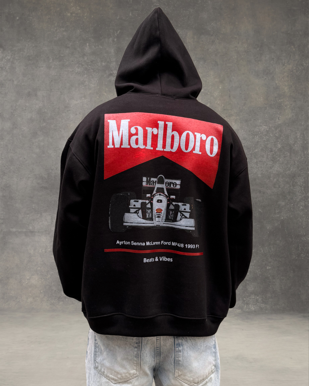 Hoodie Oversize Hombre Dark Marlboro - Negro