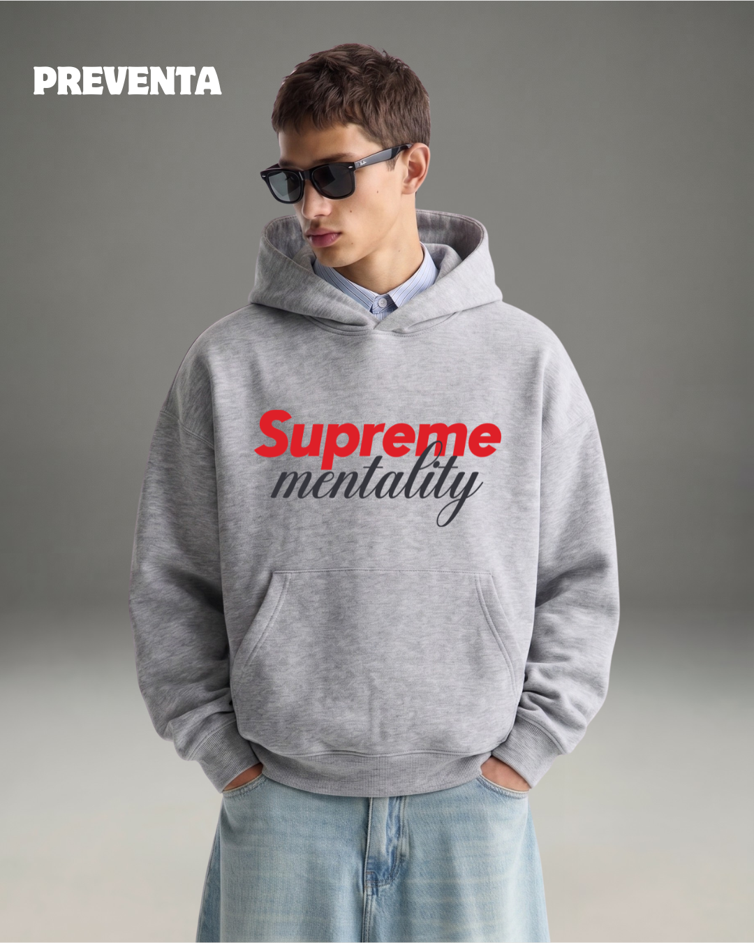 Hoodie Oversize Hombre Supreme Mentality - Gris