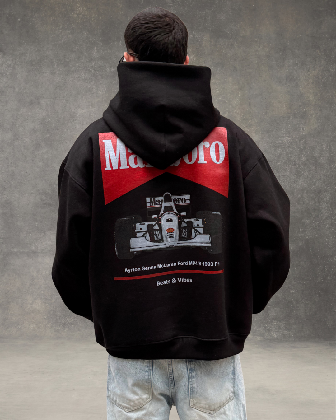 Hoodie Oversize Hombre Dark Marlboro - Negro