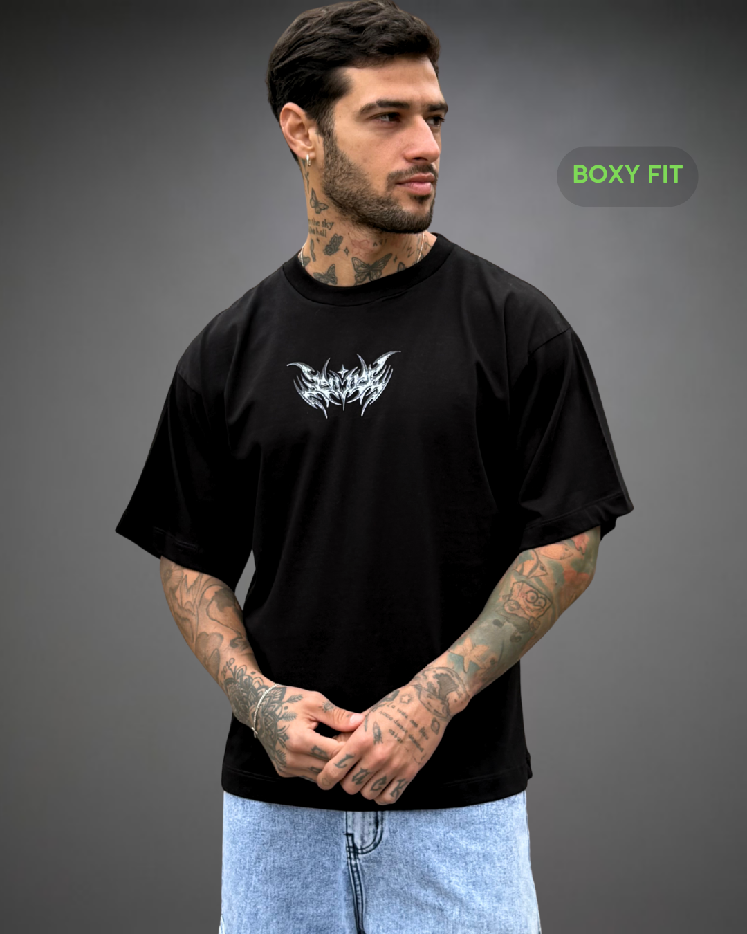 Polo Hombre Boxy Fit Strong Tribal Reflectivo - Negro