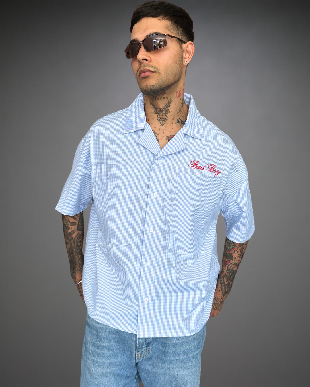 Camisa Hombre Bordado Oversize Bad Boy Squared - Celeste