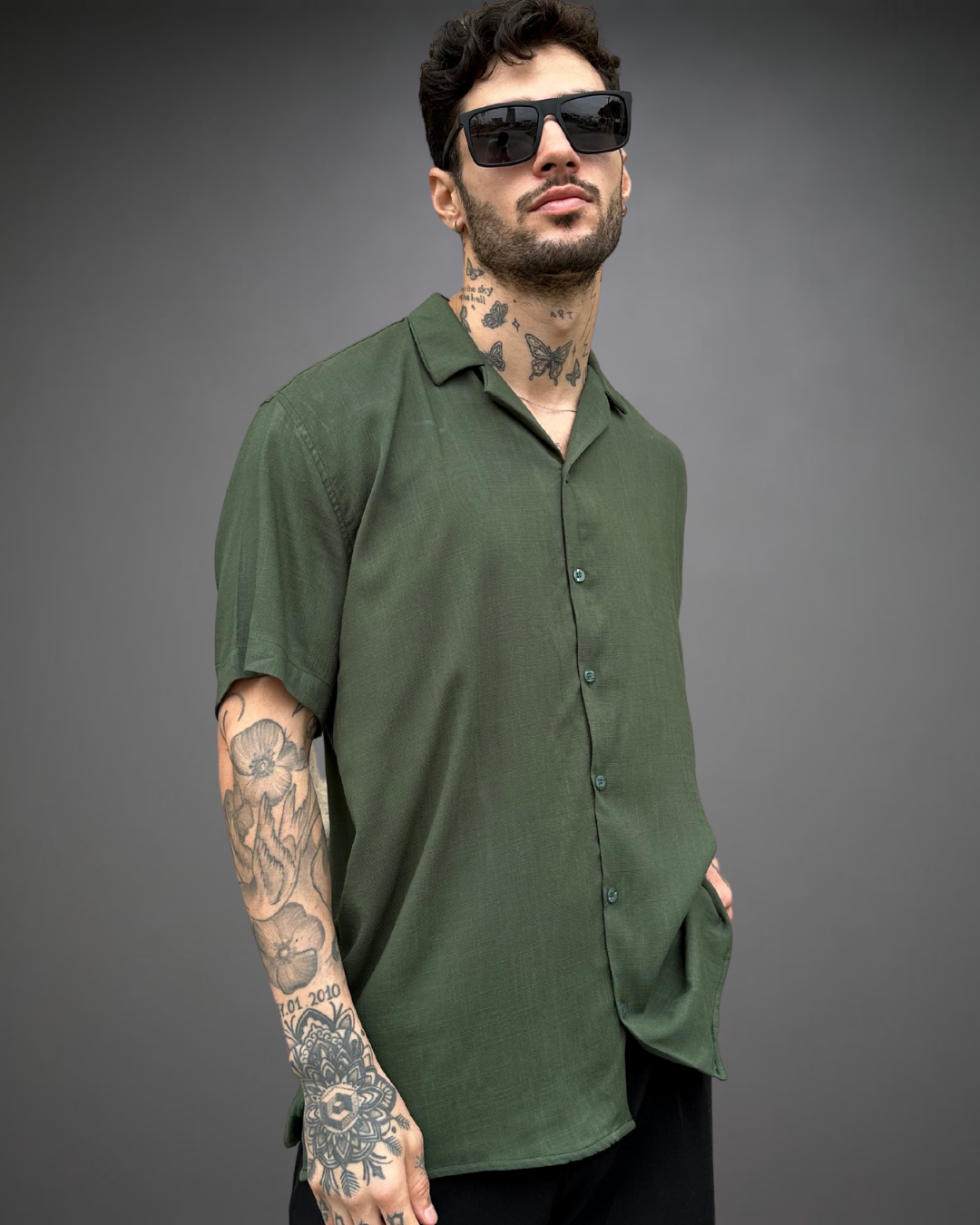 Camisa Hombre Relaxed Olive Night - Verde