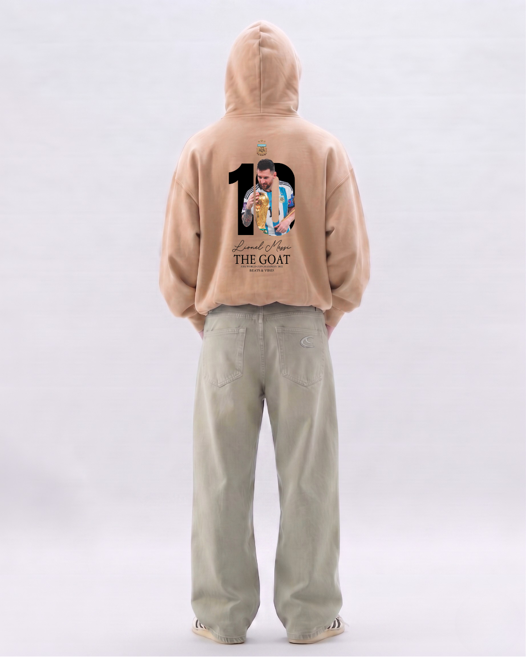 Hoodie "Messi THE GOAT" – Edición Campeón del Mundo / Arena