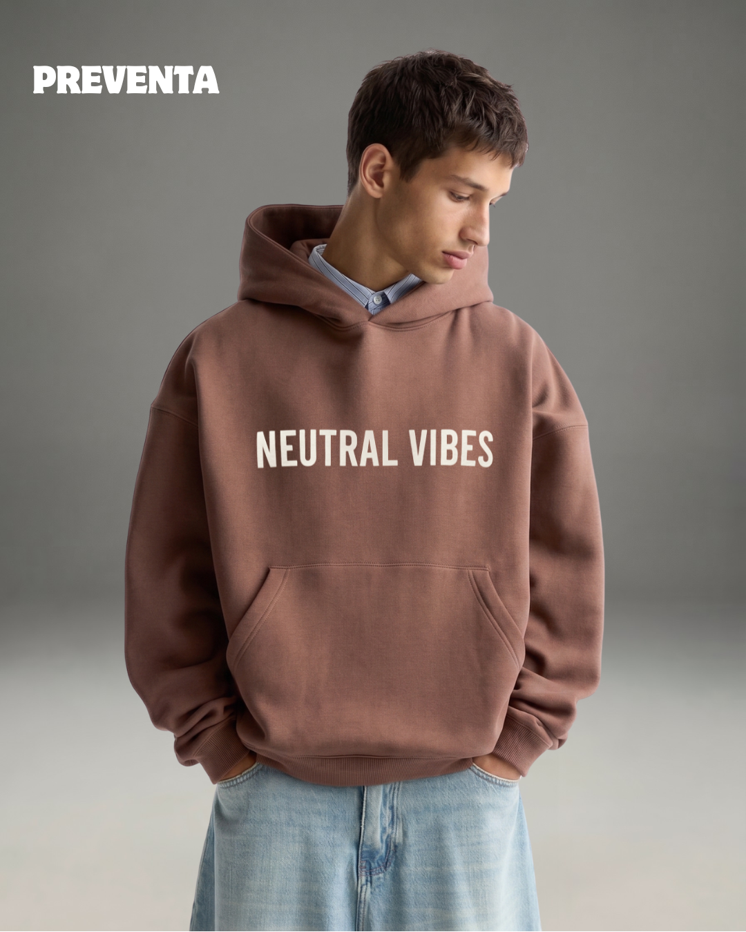 Hoodie Oversize Hombre Neutral Vibes- Marrón
