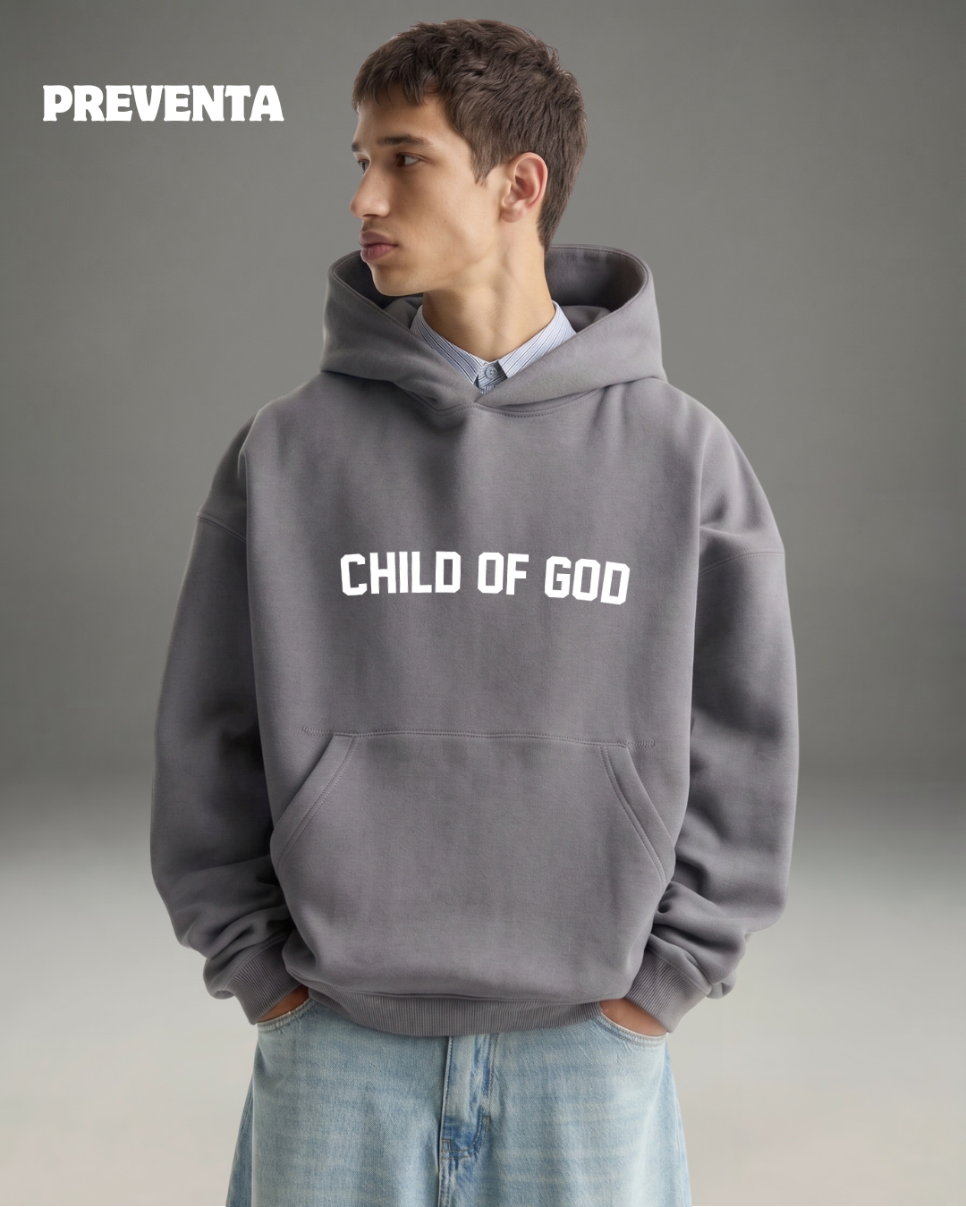 Hoodie Oversize Hombre Child Of God - Plomo