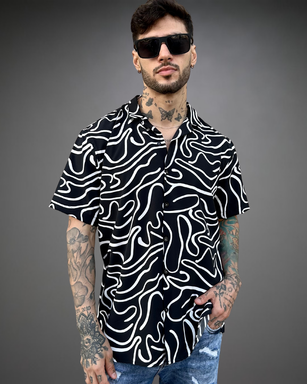 Camisa Hombre Relaxed Rounded Lines - Negro