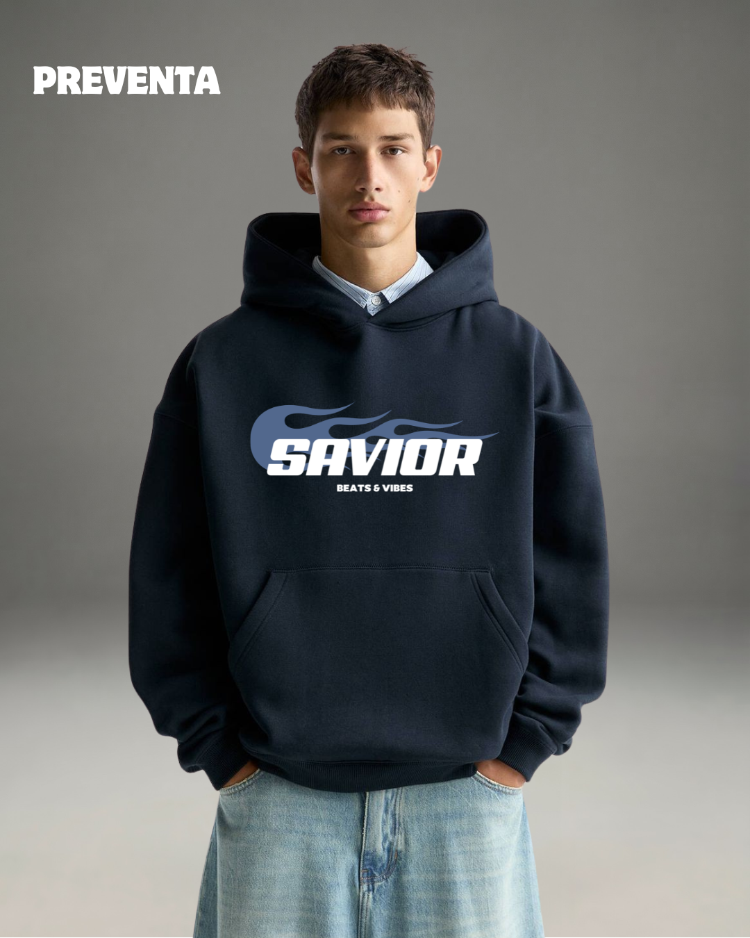 Hoodie Oversize Hombre Savior - Azul Noche