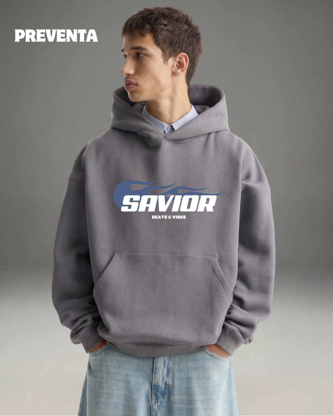 Hoodie Oversize Hombre Savior - Plomo