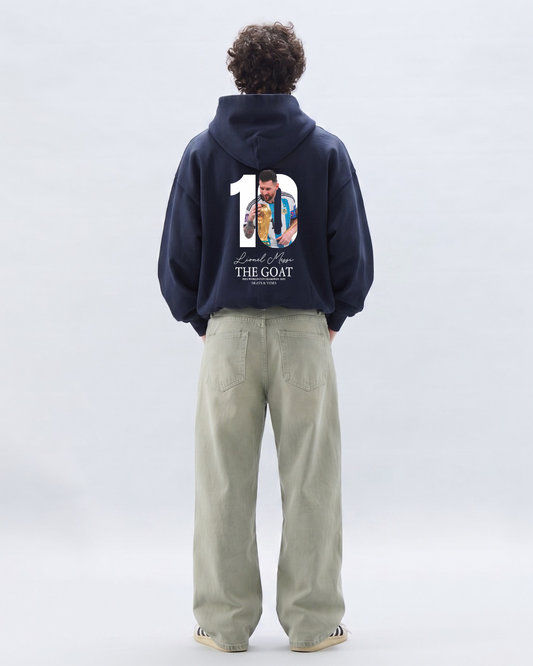 Hoodie "Messi THE GOAT" – Edición Campeón del Mundo / Azul Noche
