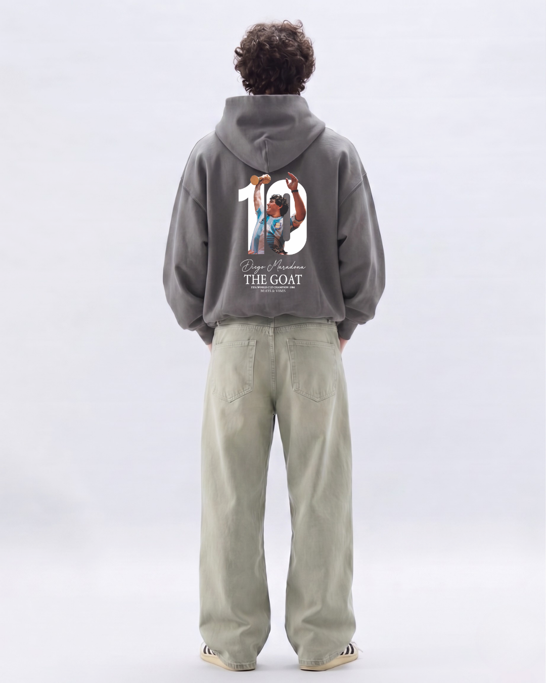 Hoodie "Maradona THE GOAT" – Edición Campeón del Mundo / Plomo
