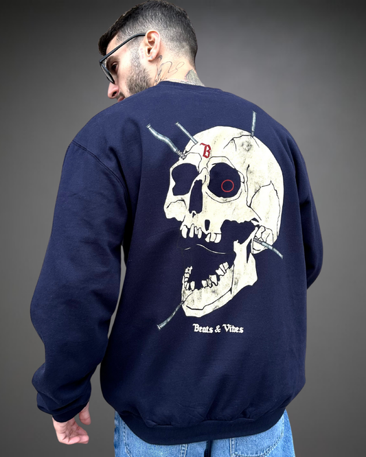 Polera Hombre Oversize Skull Beats - Azul Noche