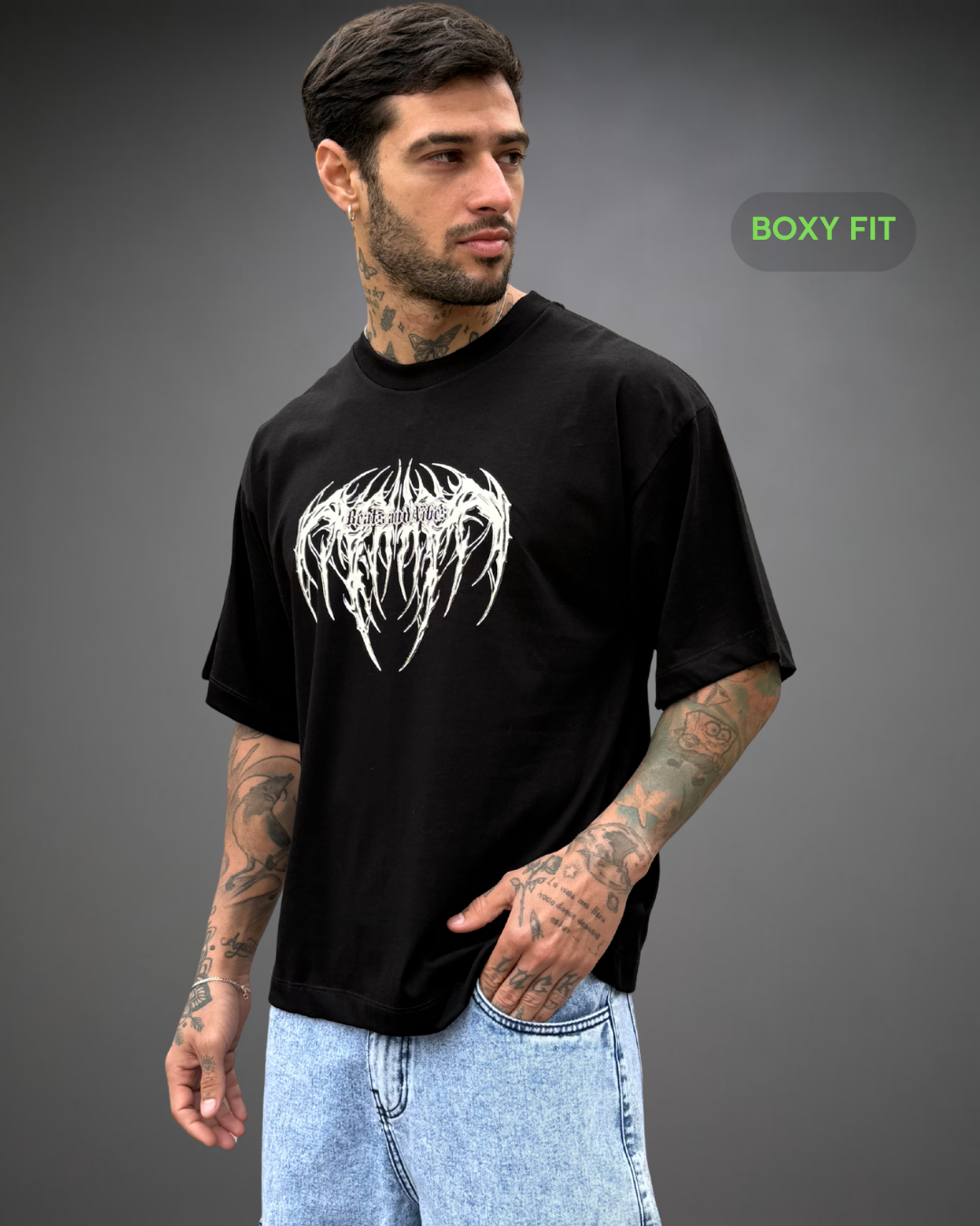 Polo Hombre Boxy Fit True Tribal - Negro