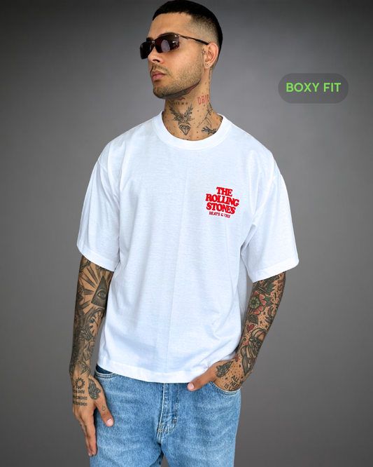 Polo Hombre Boxy Fit The Stones Tour - Blanco