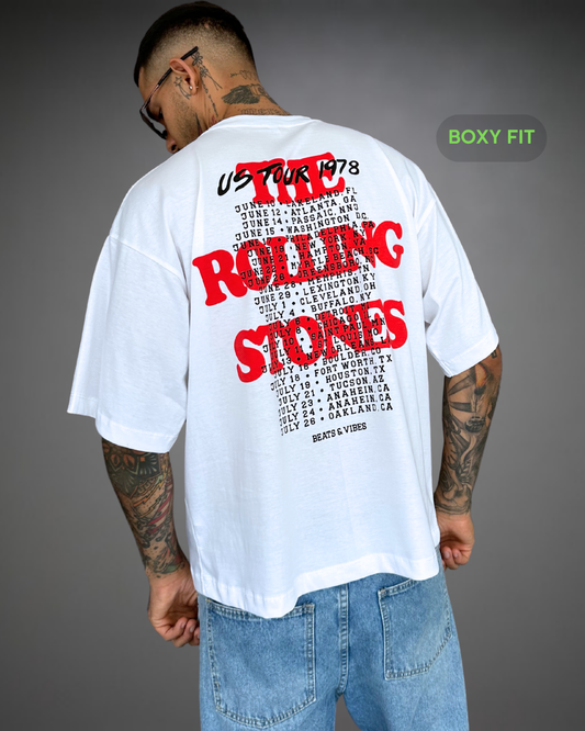 Polo Hombre Boxy Fit The Stones Tour - Blanco