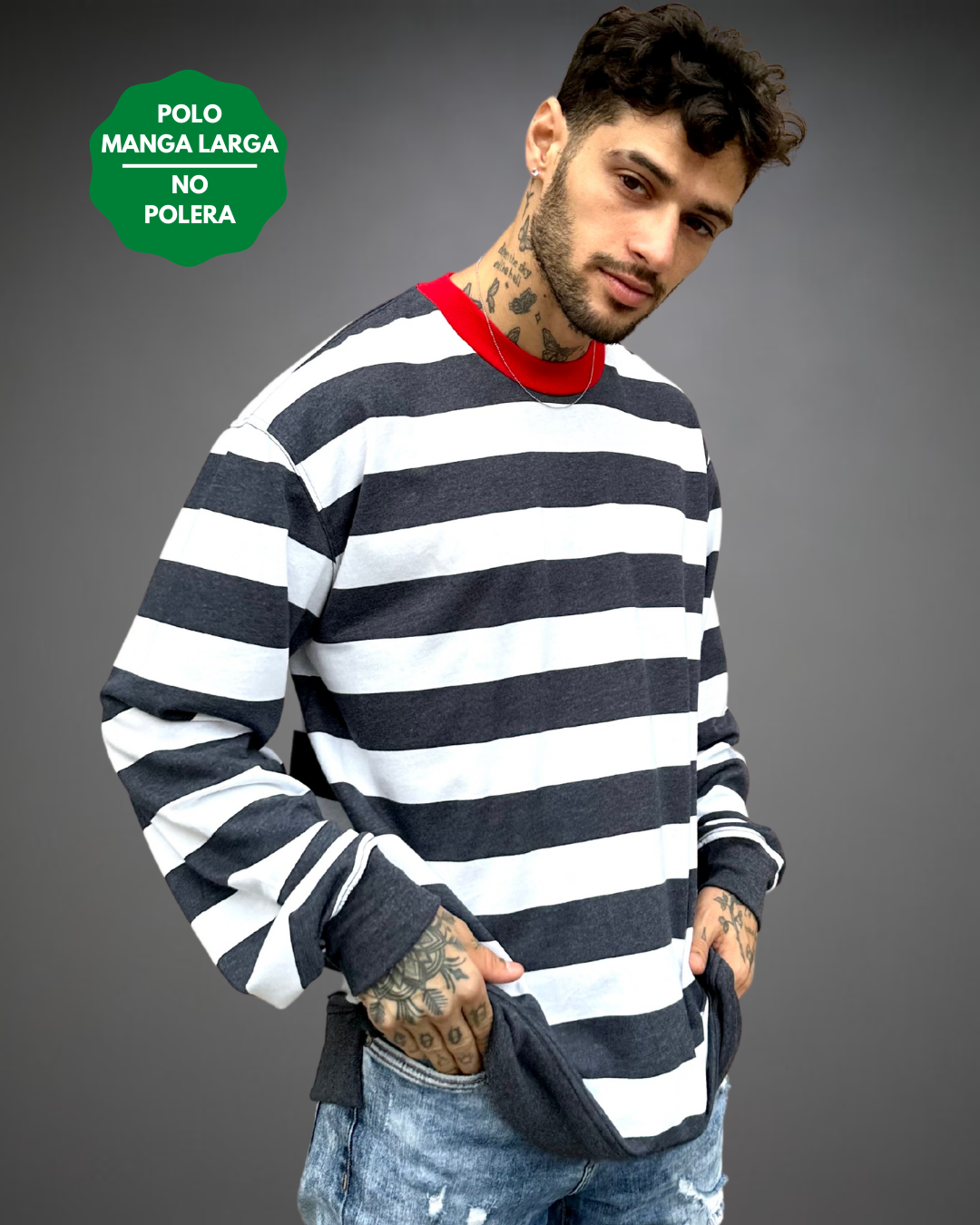 Polo manga larga blanco top hombre