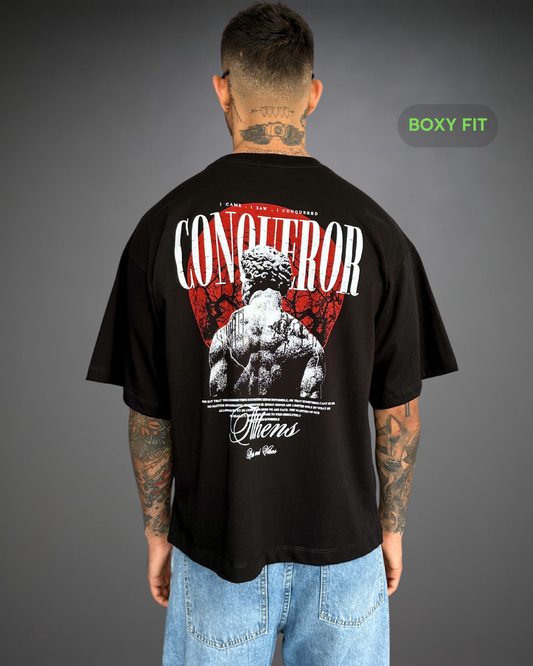 Polo Hombre Boxy Fit CONQUEROR - Negro