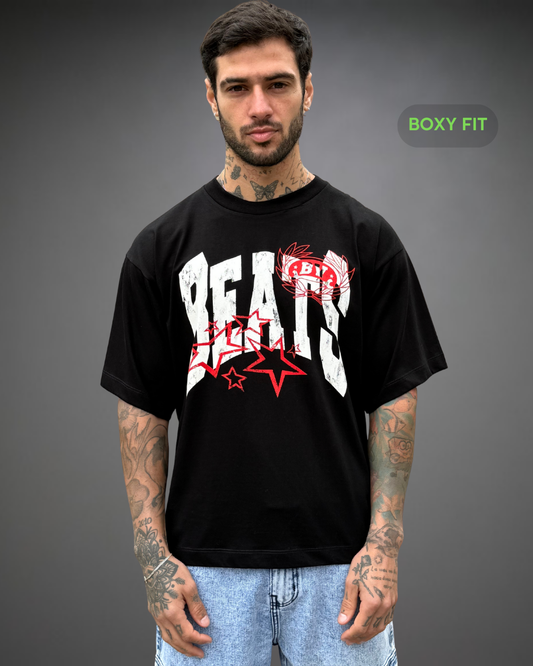 Polo Hombre Boxy Fit Survival Star - Negro