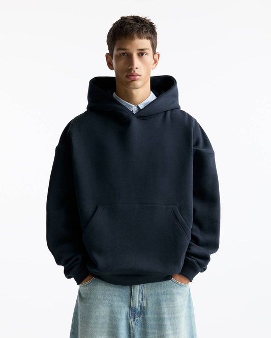 Hoodie Oversize Hombre Sin Estampado - Azul Noche