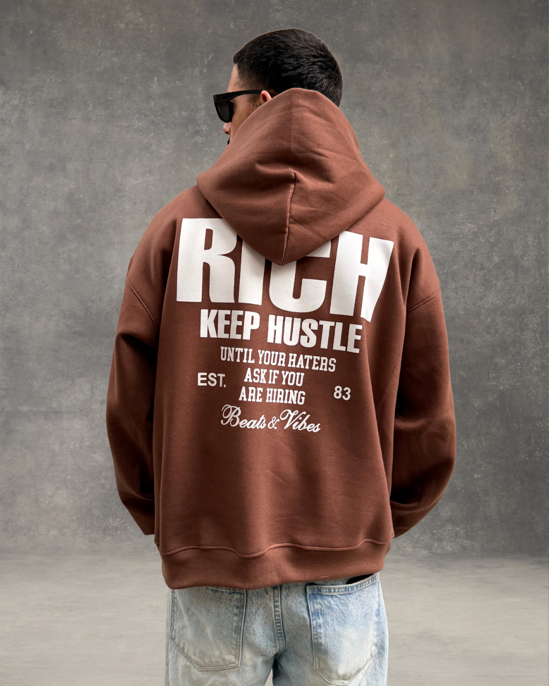 Hoodie Oversize Hombre Rich - Marrón