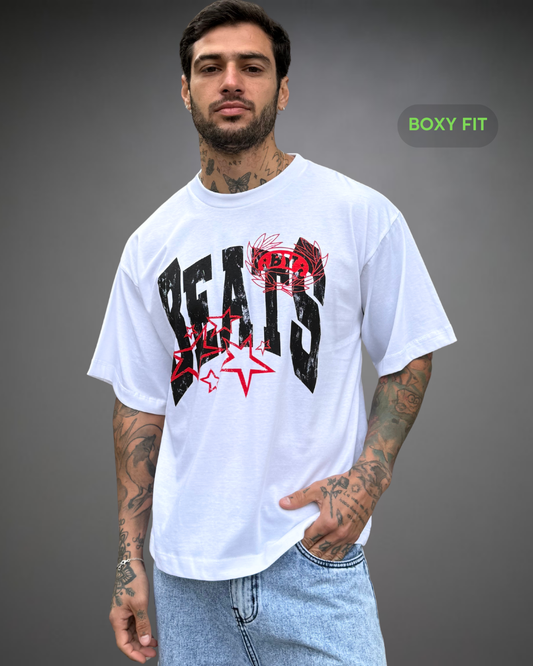Polo Hombre Boxy Fit Survival Star - Blanco