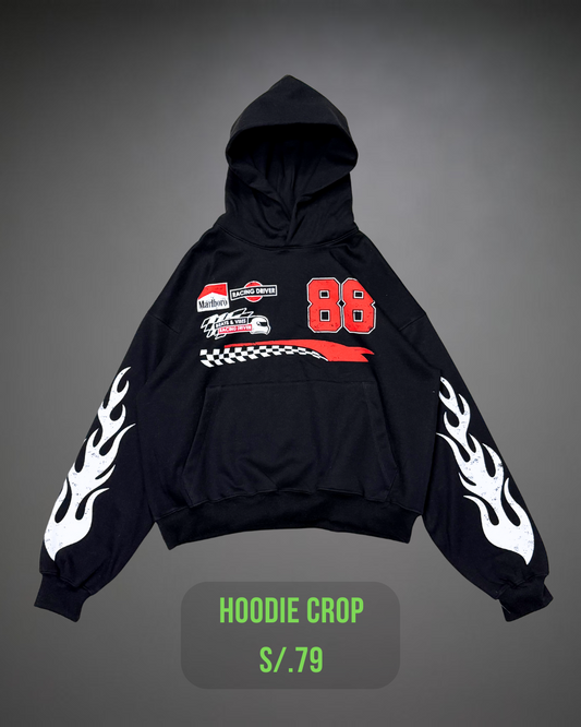 Hoodie Crop Oversize Marlboro 88 - Negro