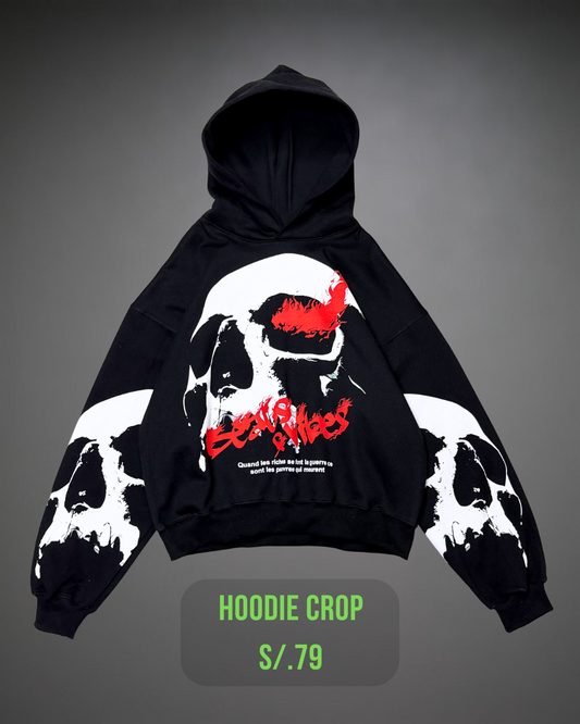 Hoodie Crop Oversize Skull Beats - Negro