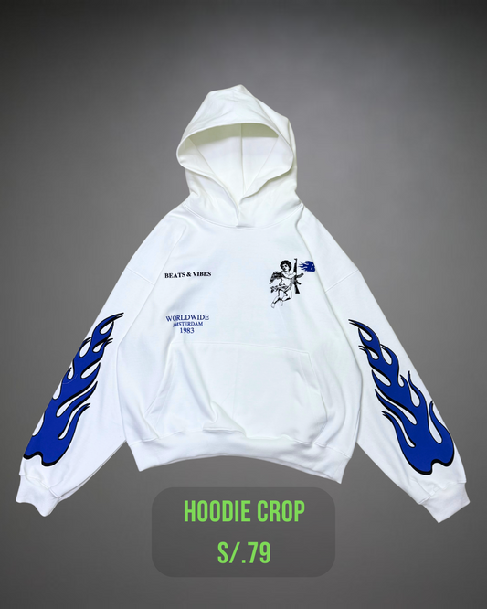 Hoodie Crop Oversize WorldWide Beats - Blanco