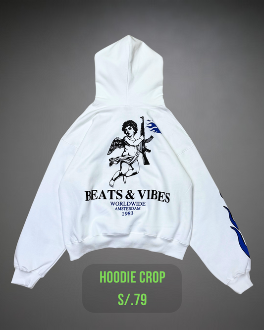 Hoodie Crop Oversize WorldWide Beats - Blanco