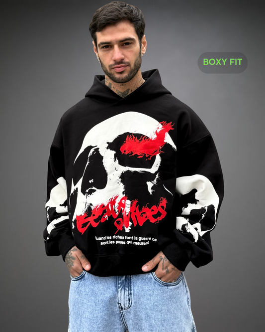 Hoodie Crop Boxy Over Skull Beats - Negro