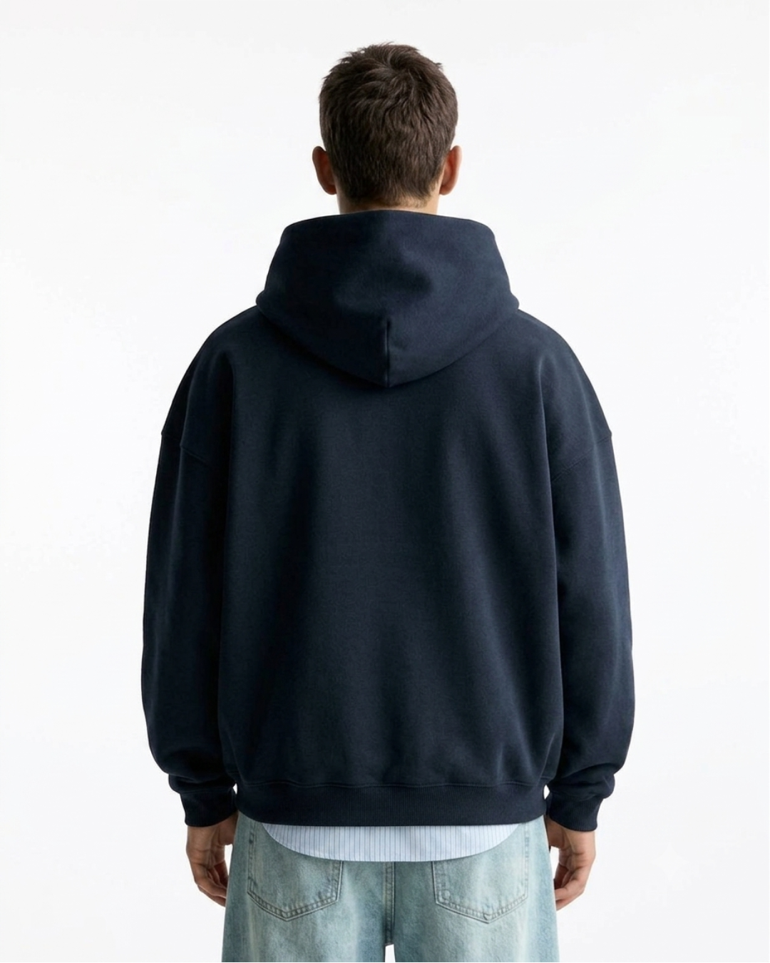 Hoodie Oversize Hombre Sin Estampado - Azul Noche