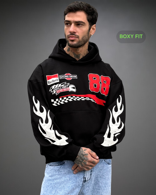 Hoodie Crop Boxy Over Marlboro 88 - Negro