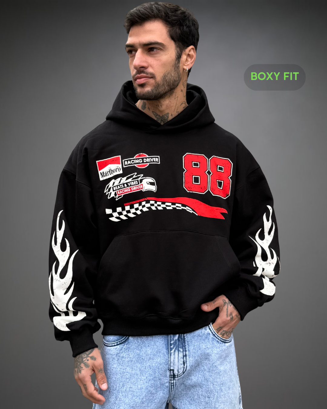 Hoodie Crop Boxy Over Marlboro 88 - Negro 2.0