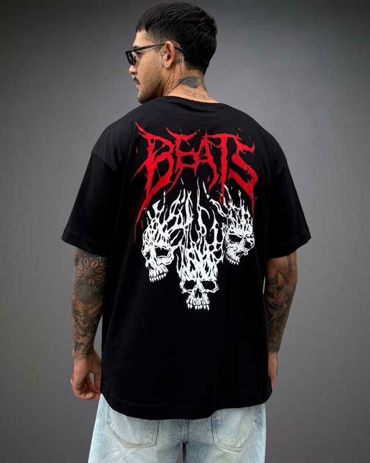 Polo Hombre Oversize Three Skulls Beats - Negro