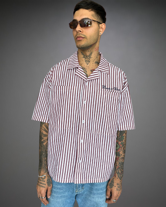 Camisa Hombre Bordado Oversize Beats & Vibes - Blanco/Borgoña