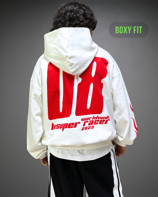 Hoodie Crop Oversize Racer Beats - Blanco