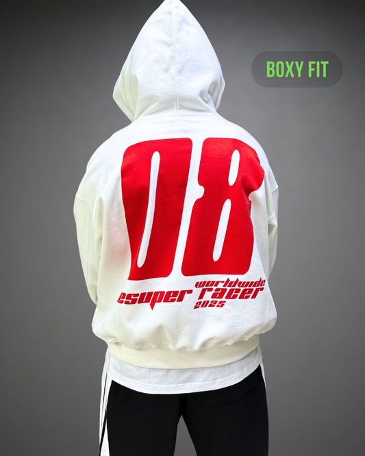 Hoodie Crop Oversize Racer Beats - Blanco 2.0