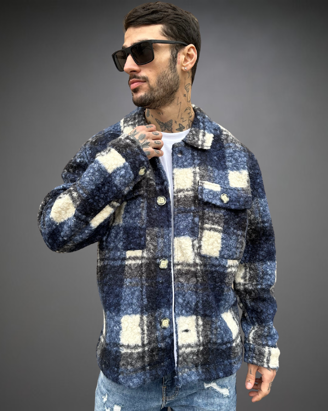 Sobrecamisa de Bouclé Loose Fit - Blue