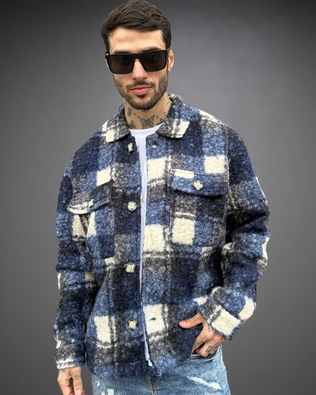 Sobrecamisa de Bouclé Loose Fit - Blue