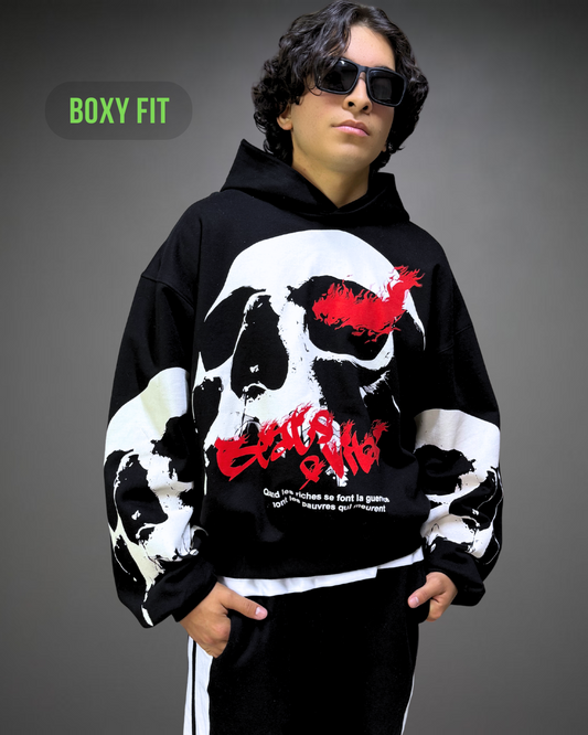 Hoodie Crop Oversize Skull Beats - Negro 2.0
