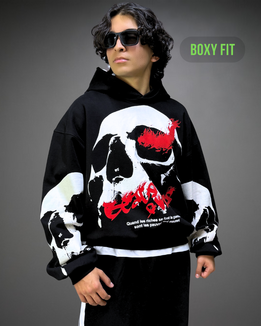 Hoodie Crop Oversize Skull Beats - Negro