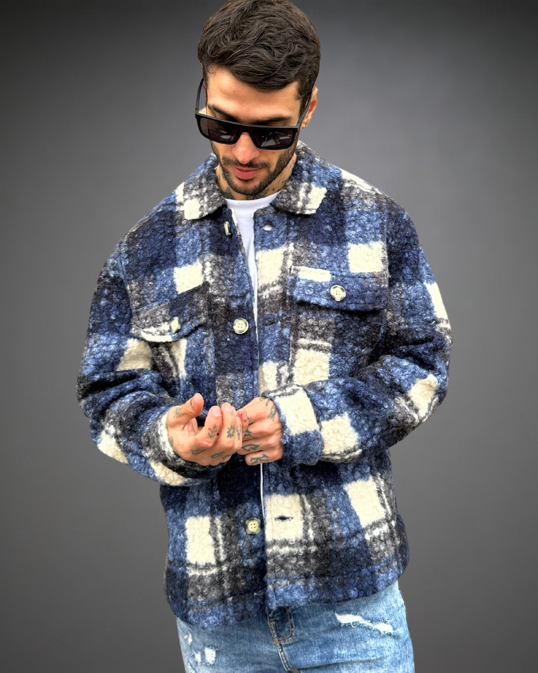 Sobrecamisa de Bouclé Loose Fit - Blue