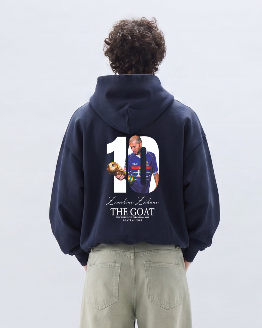 Hoodie "Zidane THE GOAT" – Edición Campeón del Mundo / Azul Noche