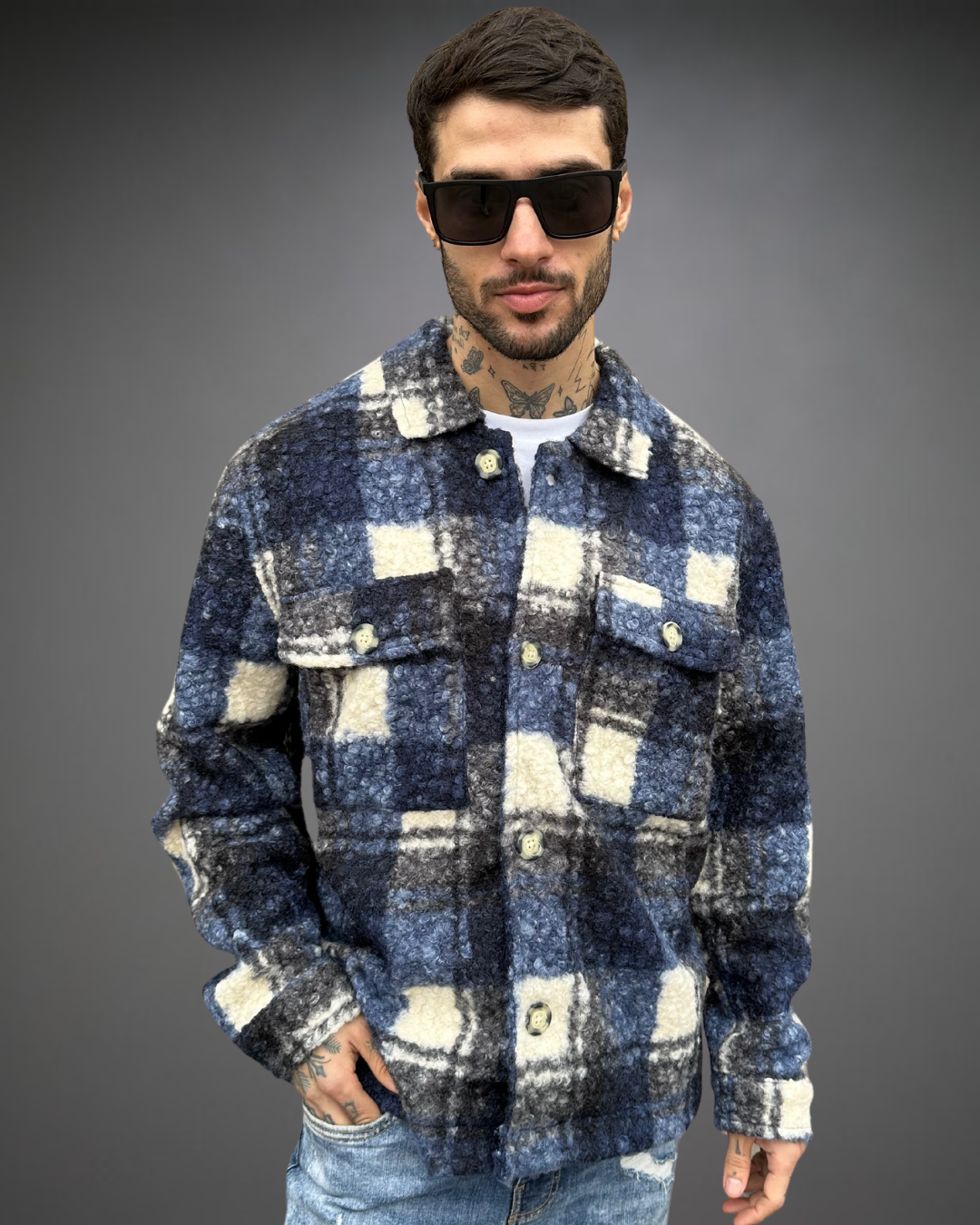 Sobrecamisa de Bouclé Loose Fit - Blue